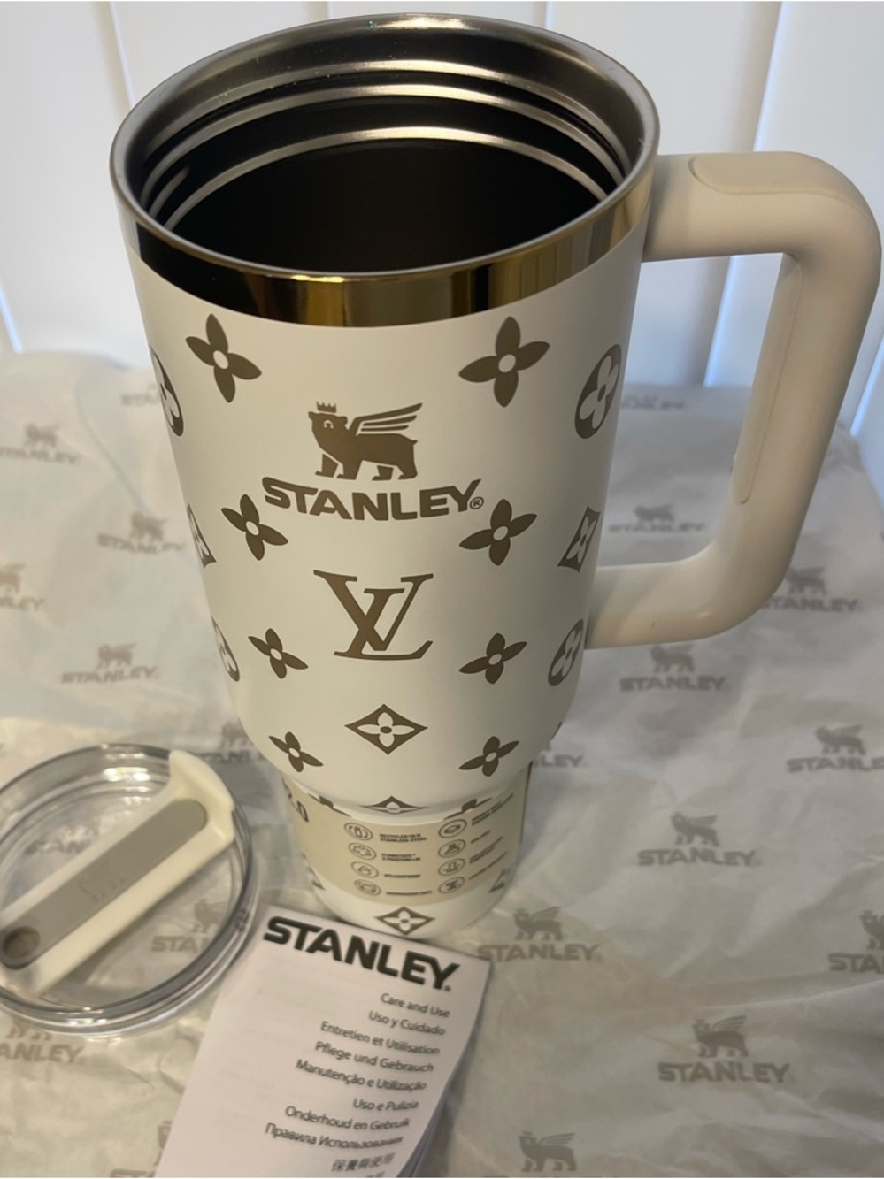Custom Stanley 40oz White with Gold Accents. Travel Mug - Picture 3 of 5